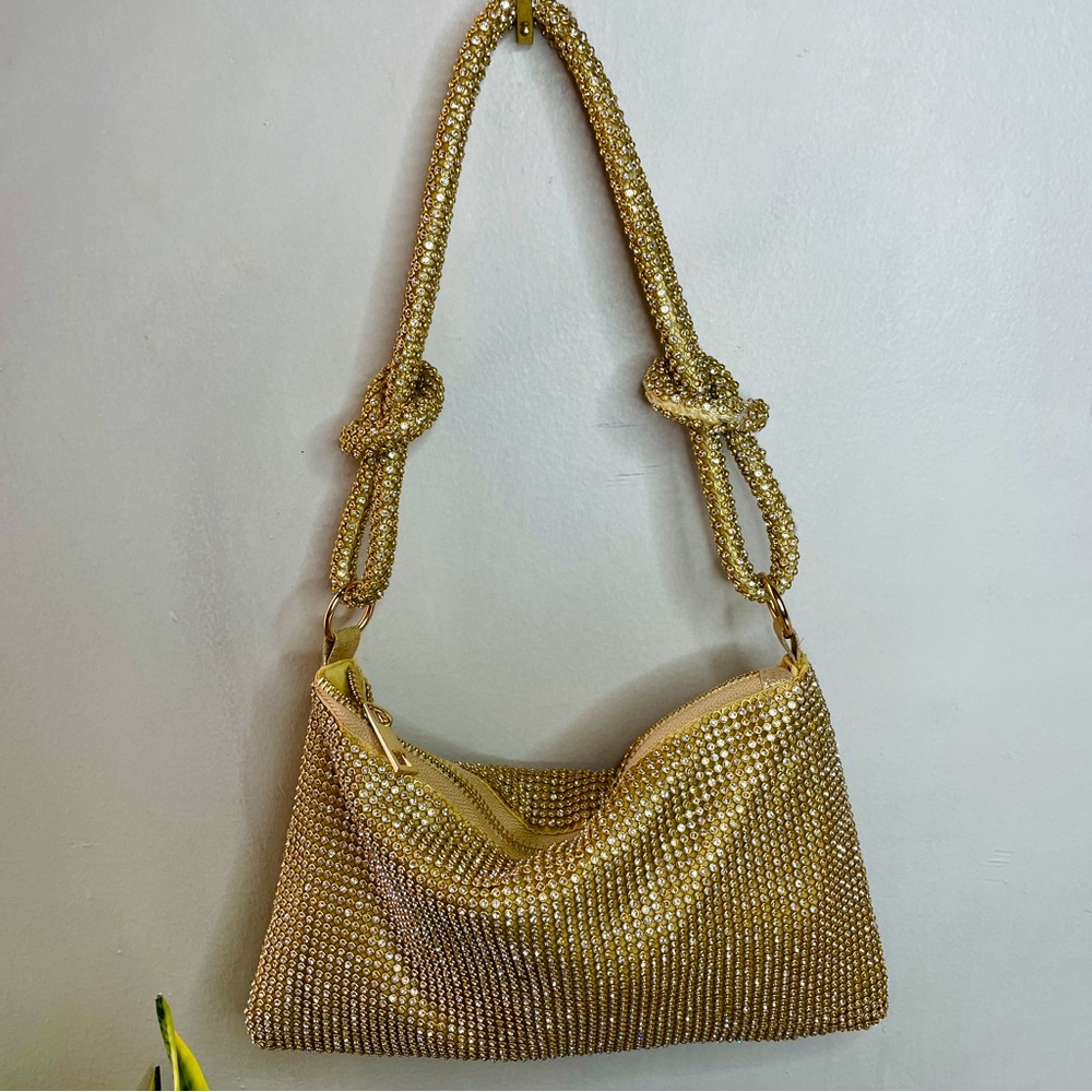 Evening Bag in Gold with Rhinestones